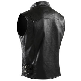 NAVEKULL Men's Leather Motorcycle Vest Black Vintage Riding Biker Faux Leather Vests with 5 Pockets