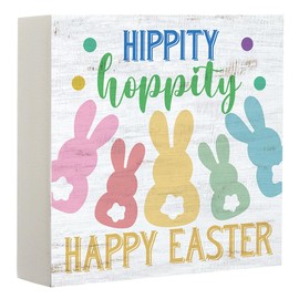 Happy Easter Spring Bunny Garden Bunny Wooden Box Sign Spring Yard Rabbit Outdoor Farmhouse Decoration Décor for Home Farmhouse Office Farm Kitchen Dining Room Bathroom Shelf Table-162