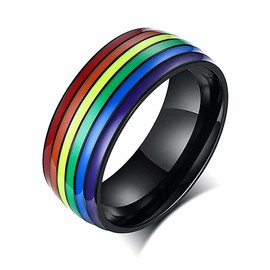King Will 8mm Rainbow Stainless Steel Ring Pride Ring Wedding Ring for Men Women(12)