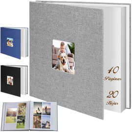 Álbum de Fotos Grande, 40 Páginas en Blanco Magnético DIY Álbum de Recortes, con Cubierta de Marco de Tela - para Bodas, Cumpleaños y Otros Festivales (Gris, 27x28cm)