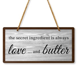 Hanging Kitchen Sign Rustic Kitchen Decor for Counter Pantry Sign Farmhouse Kitchen Sign Kitchen Decoration for Kitchen Dinning Room Wall Decor Coffee Bar Signs Love and Butter Sign 10x5 Inch