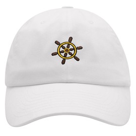 JPAK Ship Wheel Premium Dad Hat Embroidered Cotton Baseball Cap Boat White