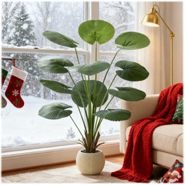 TXABL Artificial Palm Tree Faux Fan Palm Tree, 5FT Tall Tropical Areca Floor Plant in Pot Indoor and Outdoor Round Leaves Fake Plant for Home Bathroom Porch Outside Patio Decor