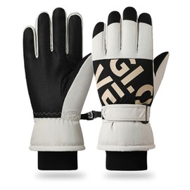 RIGWARL Winter Ski Gloves for Women, Waterproof Gloves with Adjustable Wrist Leashes for Skiing, Cold Weather Gloves for Women(Off White)