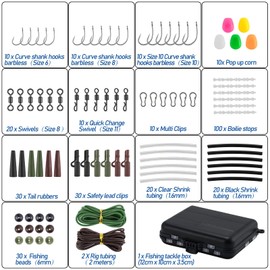 Dr.Fish 314pcs Carp Fishing Accessories in Tackle Box, Carp Fishing Tackle Box Set Include Hooks, Safety Clips and Swivels, Beads, Boilie Stops, Corn, Tube and other Accessories for Making Carp Rigs