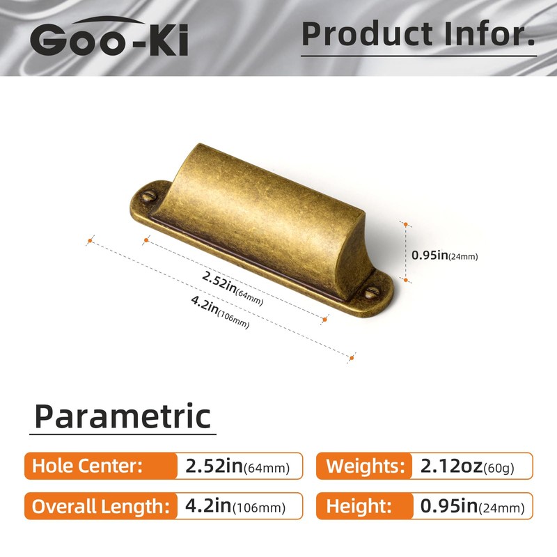 Goo-Ki 6 Pack Antique Brass Cabinet Cup Pulls Bin Drawer