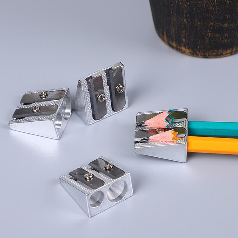 4 pieces silver double hole pencil sharpener, magnesium pencil sharpener,