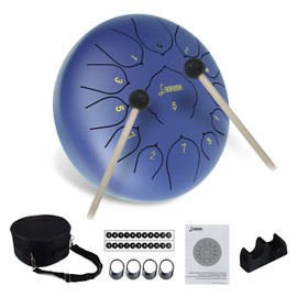 LAGRIMA Steel Tongue Drum, 13 Notes 12 Inches Percussion Instrument with Drum Mallets Note Stickers Finger Picks Mallet Bracket and Gig Bag, Dark Blue