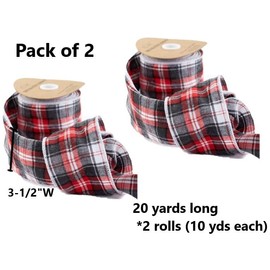 Christmas Plaid Flannel Wired Edge Ribbon by Factory Direct Craft - Pack of 2 Red, White, and Black Soft Plaid Flannel for Christmas Trees, Bows, Wreaths, and Holiday Displays (20 Yards Total)