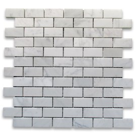 Stone Center Online Carrara White Marble 1x2 Medium Brick Mosaic Tile Honed for Kitchen Backsplash Bathroom Flooring Shower Surround Dining Room Entryway Corrido Spa (1 Sheet)