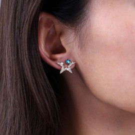 Atentuyi Boho Stacking Small X Earrings Silver Ear Jacket Filigree Bow Drop Earrings Letter X Stud Earrings Tiny X Shape Cross Earrings Jewellery for Women and Girls, Crystal