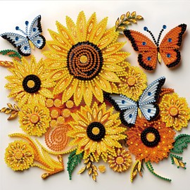 Lxmsja Sunflower Butterfly Special Shape Diamond Painting Kits for Adults, 5D DIY Diamond Arts Crafts Picture Kits, Special Shape Drill Diamond Dots Wall Decor 30x30CM