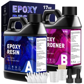 GRLELOU Epoxy Resin 17OZ, Crystal Clear Epoxy Resin Kit, Not Yellowing, Bubble Free, Self-Leveling, Coating & Casting for Jewelry Making, DIY Art Crafts, Molds, Beginners, Starter Kit (8.5OZ x 2)