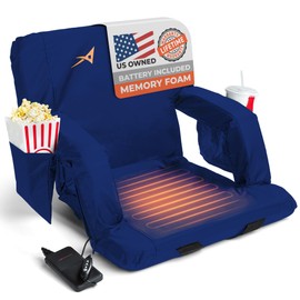 Heated Stadium Seats for Bleachers with Back Support – USB Battery Included - Upgraded 3 Levels of Heat - Foldable Chair - 4 Pockets for Snacks, Cup Holder - for Camping, Games & Sports (Navy Blue)