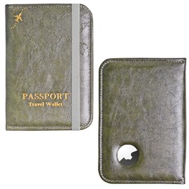 Jasenna Passport Holder with Airtag Slot, Airtag Passport Wallet for Men Women, Slim Leather Passport Holder Case Family for Travel Anti-Lost(1-Green)