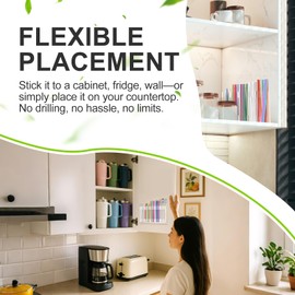 Rycid 9.8” Large Acrylic Straw Holder for Cabinet Door with Ultra Sticky Adhesive Squares and Stickers, 2025 Reusable Straws Organizer Storage Dispenser for Kitchen Counter Cupboard(Brown)