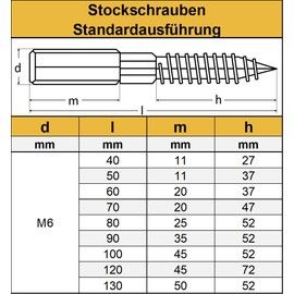M6 x 60 mm (Pack of 10) Hanger Bolts with Double Thread Screw Pins Stainless Steel VA A2 V2A Rust-Proof AGBERG