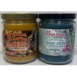Smoke Odor Exterminator 13 oz Jar Candles Peace & Love, Assortment (2) Includes Peace & Love and Mesmereyes.