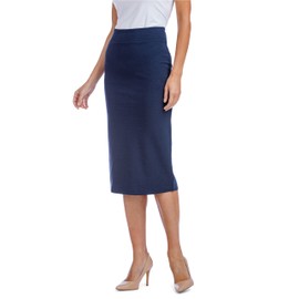 Fishers Finery Women's Ecofabric Ponte Stretch Long Pencil Skirt; Below Knee Classic Midi Length (Navy, M)