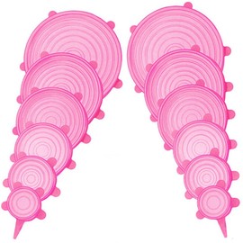 12 pcs Silicone Stretch lids set, 6 Sizes, Reusable Food Storage Covers ，Silicone Bowl Covers，Flexible to Fit All Shape of Containers，Food Cover to Keep Food Fresh (pink)