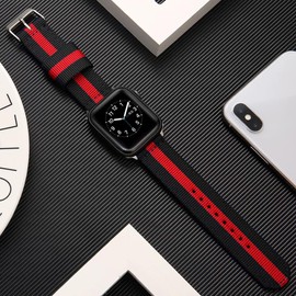 Compatible with QCOQ Smartwatch Bands,Lamshaw 22mm Breathable Nylon Woven Fabric Replacement Accessory Strap Compatible with QCOQ Smartwatch P98, CASCHO P98 Smart Watch, P98 Smart Watch-1.96", Compatible with HKOMA Smartwatch L2H5B-1.85" (Black&Red)