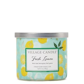 Village Candle Fresh Lemon, 3-Wick Silver Lid Luminary Bowl, Scented Candle, 14 oz