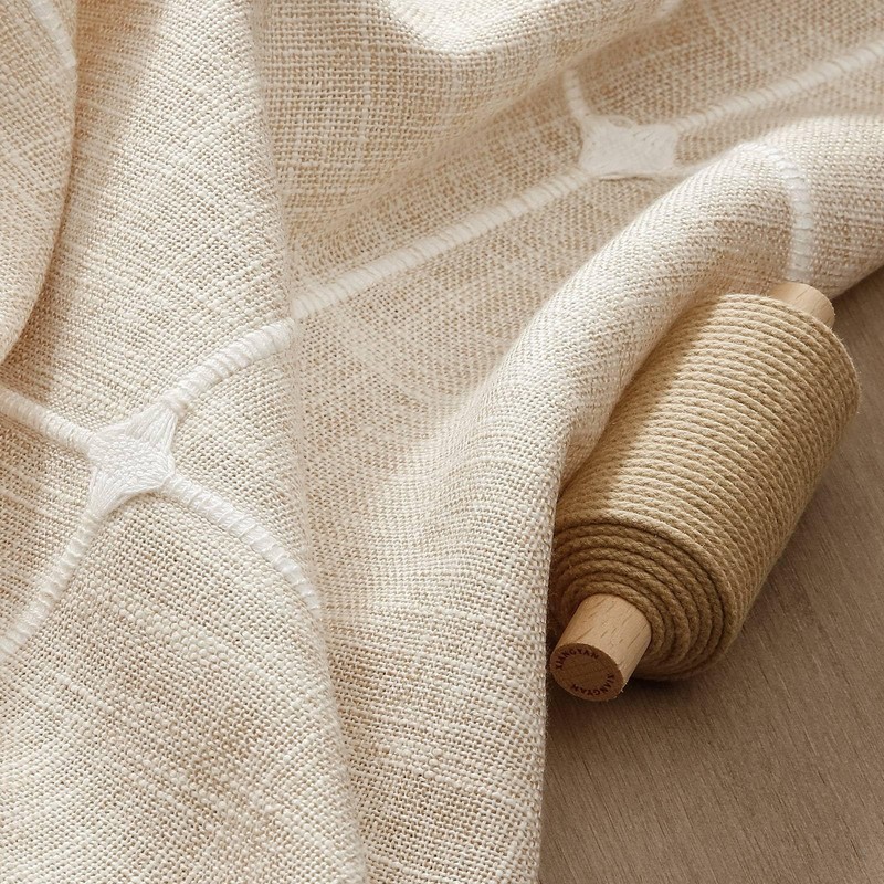 ZeeMart Boho Grid Table Cloth with Tassels (Light Tan, 52"