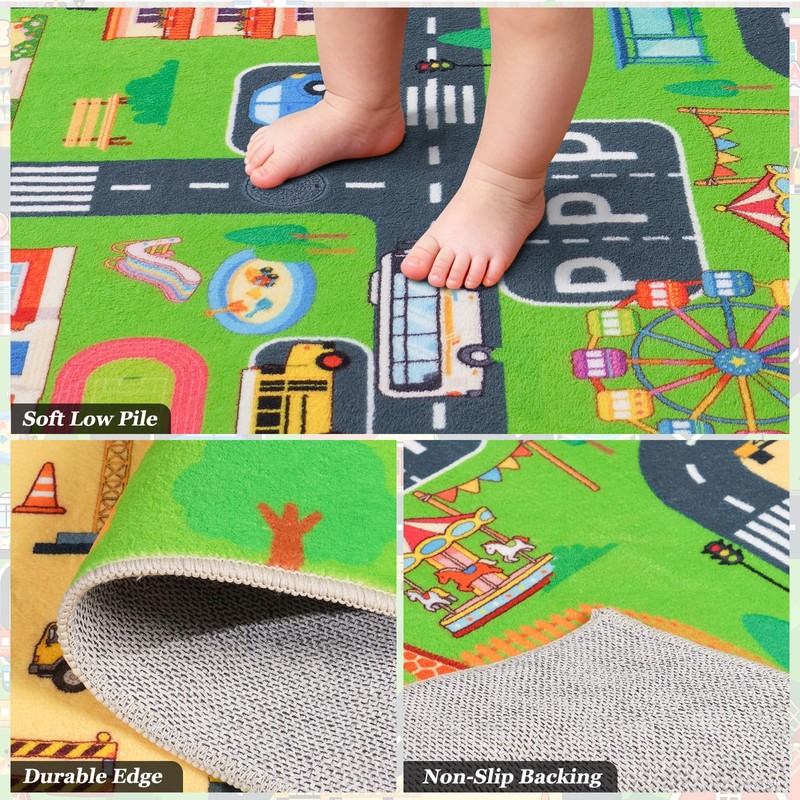 Town Road Car Rug 6x9 Ft, Non-Slip Railway Track Car