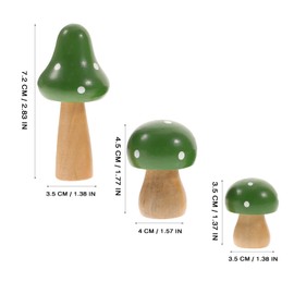 Healifty 3pcs Mini Miniature Mushroom Figurines Wooden Mini Toadstools Accessories Micro Landscape Dollhouse Decorations Green