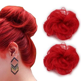 iLUU 2pcs/pack Fashion Red Color Synthetic Hair Bun Extensions Messy Hair Scrunchies Wavy Hair Pieces Hair Donut Updo Ponytail Extension Hair Buns for Women Girl #1664