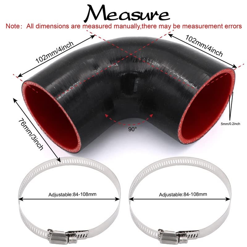 TuoLauthon 90 Degree 3inch(76mm) Elbow Coupler Hose,4-Ply Reinforced,Length 4 in(102mm)
