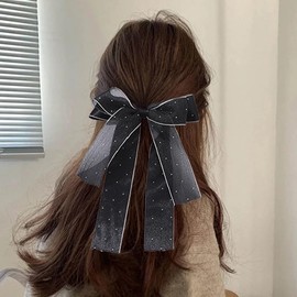 Black Velvet Hair Bow Clip for Women Women Bow Hair Clip Ribbon Bows for Girls Hair Ribbon Bow Clip Large Tulle Hair Bow Long Tassel Ribbon Bowknot Hair Barrettes Bow Wedding Hair Pin Accessories