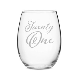 Birthday Wine Glass - Set of 4 -Twenty One Stemless 21 oz Wine Glass - Set of 4