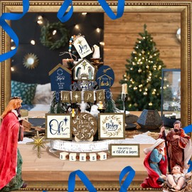 Bucherry 1 Sets Christmas Christian Tiered Tray Decor Christmas Jesus Theme Tray Decor Angel Jesus Star Wooden Decor Wood Angels Mangers Jesus' Birth Decor(Novel)