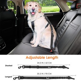 SlowTon Dog Seat Belt, Adjustable Dog Safety Belt Leash, 2 in 1 Latch Bar Attachment Dog Car Seatbelt with Elastic Nylon Bungee Buffer, Reflective Nylon Belt Tether Connect to Dog Harness(BL,35.5in)