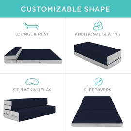Best Choice Products 4in Portable Queen-Size Mattress, Tri-Fold Mattress for Camping, Guest, Toddler, Foam Plush w/Carry Case - Midnight Blue