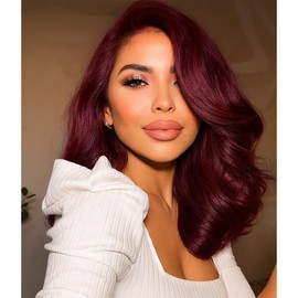 YINGRUN 99J Bob Wig Human Hair 13x4 Frontal Lace Wig 14 Inch Body Wave 180% Density Burgundy HD Transparent Lace Front Wigs Human Hair Wigs for Black Women Pre Plucked Red