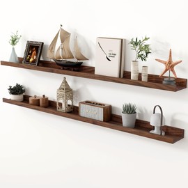 Axeman Oak Floating Shelves 55 Inch Picture Ledge Shelf Set of 2, Solid Wood Shelves with Lip for Wall Decor Storage Bedroom Living Room Bathroom Kitchen, Walnut