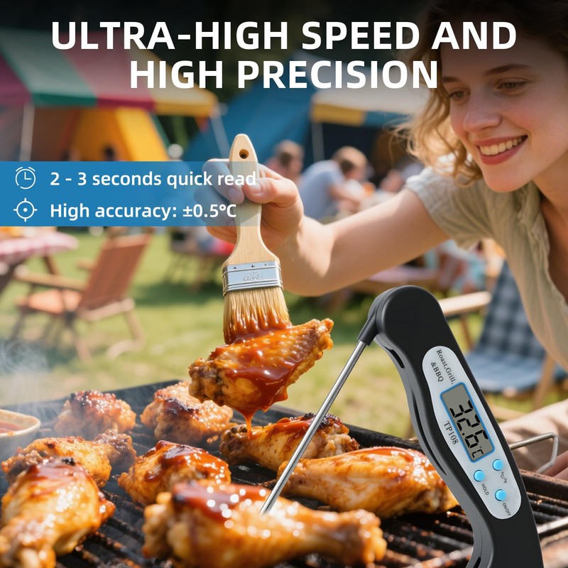 Digital Meat Thermometer with Foldable Meat Thermometer Probe, Instant Read