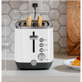 GE 2 Slice Toaster, Extra Wide Slots for Toasting Bagels, Breads, Waffles & More, 7 Adjustable Shade Settings, Removable Crumb Tray, Countertop Kitchen Essentials, 850 Watts, White