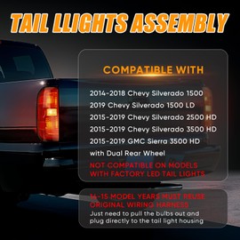 Reilauto Tail Light Assembly Compatible with 2016-2019 Chevy Silverado 1500 2500 HD GMC Sierra 3500 HD Left Drive Side Rear Brake Taillight Replacement with Bulb and Harness Accessories, Red