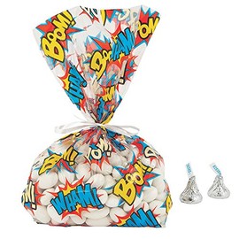 Fun Express COMIC SUPERHERO CELLO BAG - Party Supplies - 12 Pieces