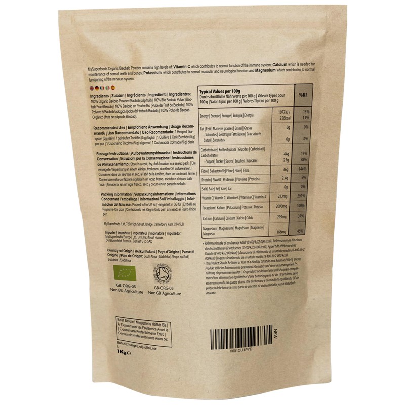 MySuperfoods MySuperfoods Organic Baobab Powder 1kg, Natural Source of Potassium