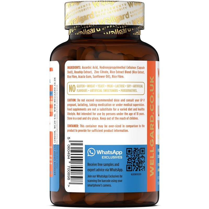 Wellgard Vegan Vitamin C and Zinc - Maximum Recommended Daily