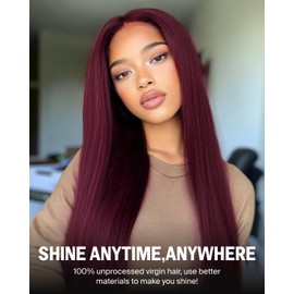 Megalook hair 6x5 Ready to Go Glueless Wigs Human Hair 220% Density Purplish Burgundy Wig Human Hair Straight HD Lace Front Wigs Pre Plucked Pre Cut Bleached Knots 18 Inch