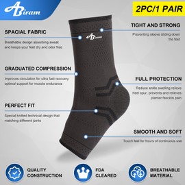 ABIRAM Foot Sleeve (Pair) with Compression Wrap, Ankle Brace For Arch, Ankle Support, Football, Basketball, Volleyball, Running, For Sprained Foot, Tendonitis, Plantar Fasciitis…