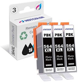 HOTCOLOR 564XL Photo Black Ink Cartridge Replacement for HP564XL Ink Cartridges CB322WN for HP Photosmart 7520 c309g 7510 7525 b210e Printer(3 Small/Thin PBK, 3Pack)