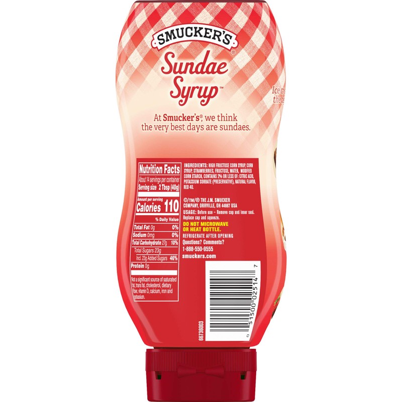 Smucker's Sundae Syrup Strawberry Flavored Syrup, 20 Ounces (Pack of