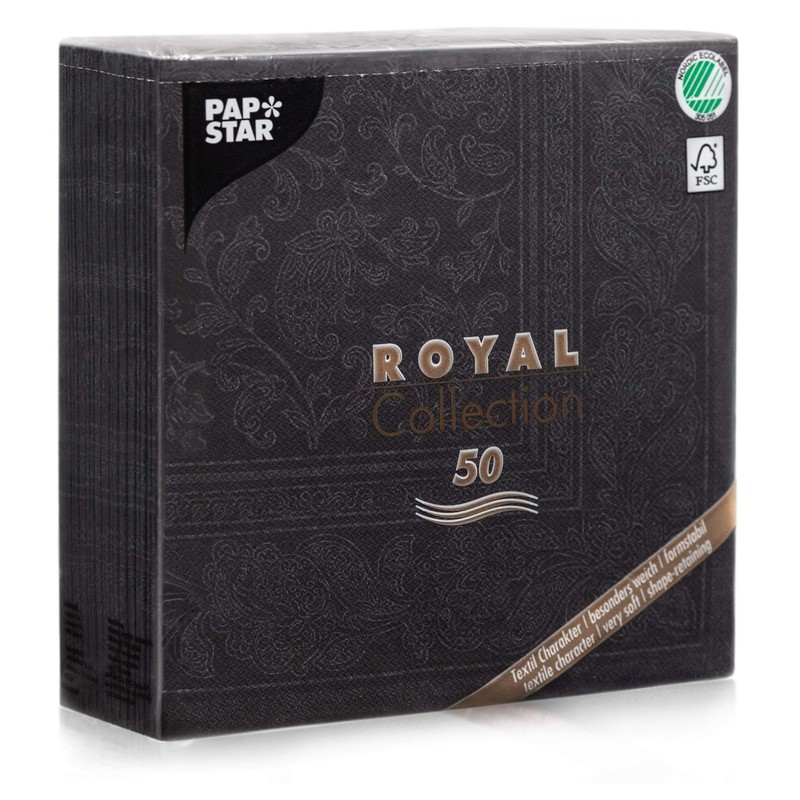 50 Servietten ROYAL Collection 1/4-Falz 40 x 40 schwarz "Ornaments"