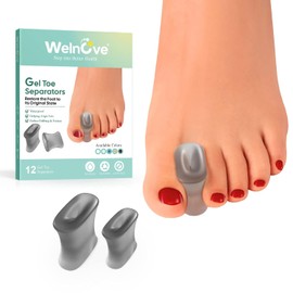Welnove Paquete de 12 separadores de dedos de gel y espaciadores de dedos de juanete para alineación de dedos de los pies, alisadores de...